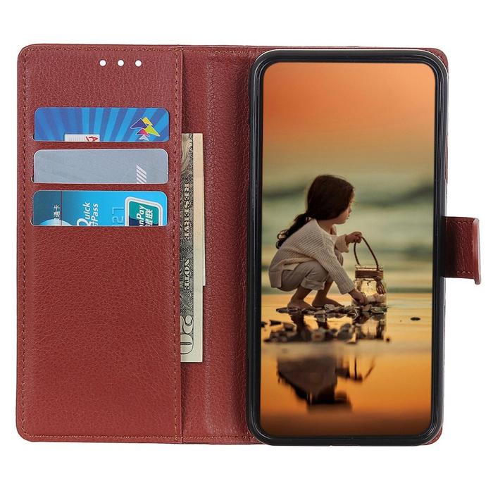 Bild 3,  Motorola Moto G04 4G/G24 4G Litchi Läder Fodral Brun - Teknikhallen.se