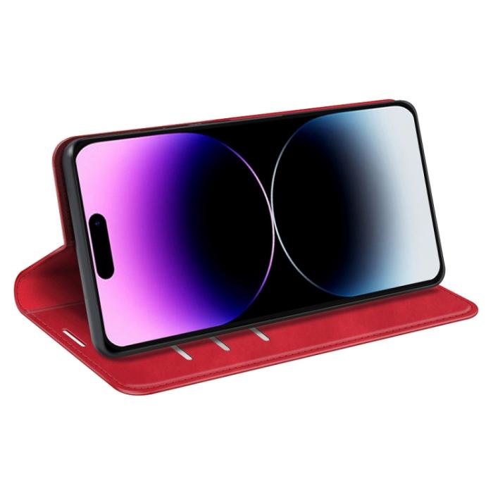 Bild 5,  iPhone 15 Pro Fodral Flip Retro Läder Röd - Teknikhallen.se