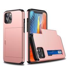  iPhone 12 / 12 Pro - Hybrid Skal Med Kortfack - Ros&eacute;guld - Teknikhallen.se