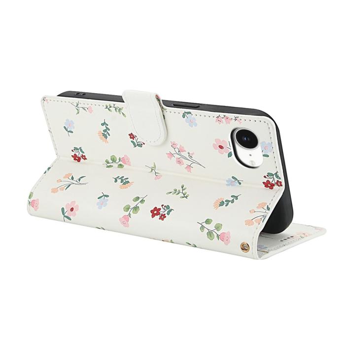 Bild 3,  iPhone 17e / 16e Fodral Rhombus Läder Blommor Vit - Teknikhallen.se