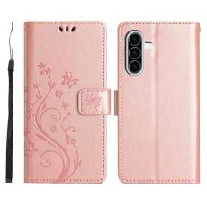  Samsung Galaxy A27 5G Fodral Blommor/Fj&auml;rilar Ros&eacute;guld - Teknikhallen.se