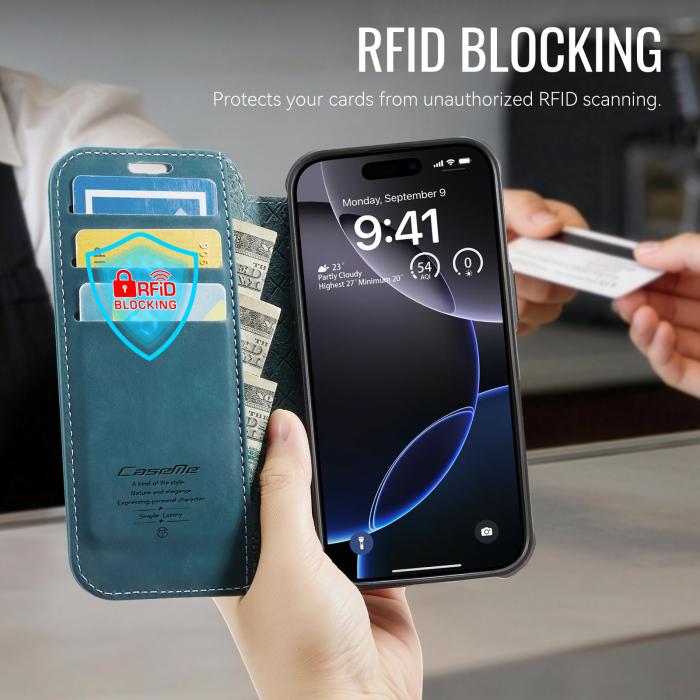 Bild 4, CASEME CASEME iPhone 16 Pro Max Skal RFID Plånbok Blå - Teknikhallen.se