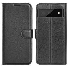  Google Pixel 6A Fodral Litchi L&auml;der Svart - Teknikhallen.se