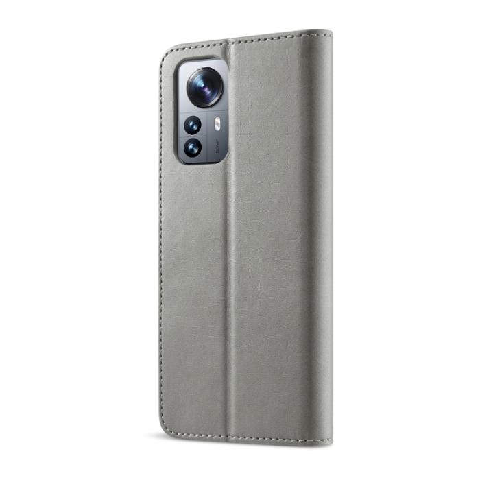 Bild 3, LC.IMEEKE LC.IMEEKE Xiaomi 12 Pro Fodral Läder Grå - Teknikhallen.se