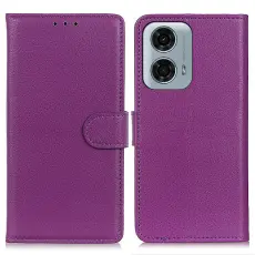  Motorola Moto G04 4G/G24 4G Litchi L&auml;der Fodral Lila - Teknikhallen.se