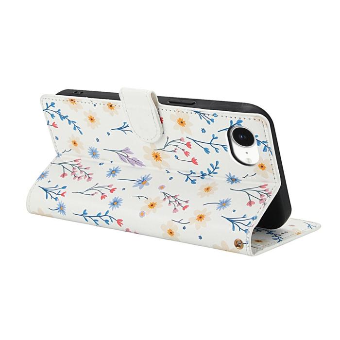 Bild 3,  iPhone 17e / 16e Fodral Rhombus Läder Blommor Vit - Teknikhallen.se