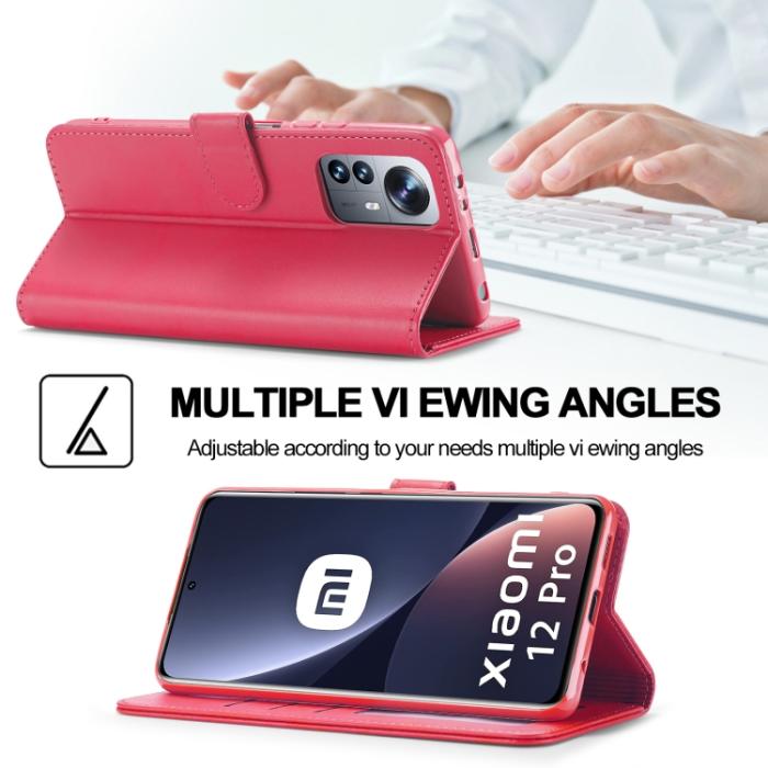 Bild 6, LC.IMEEKE LC.IMEEKE Xiaomi 12 Pro Fodral Läder Röd/Rosa - Teknikhallen.se