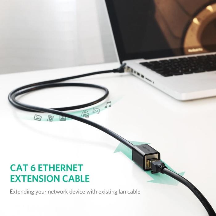Bild 3, UGREEN UGREEN 3m RJ45 Cat6 Förlängningskabel LAN Hane - Hona Svart - Teknikhallen.se