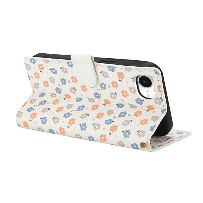 Bild 3,  iPhone 17e / 16e Fodral Rhombus Läder Blommor Vit - Teknikhallen.se