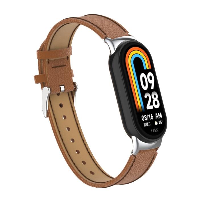 Bild 2,  Xiaomi Smart Band 10/9/8 Armband Äkta Läder Litchi Brun - Teknikhallen.se