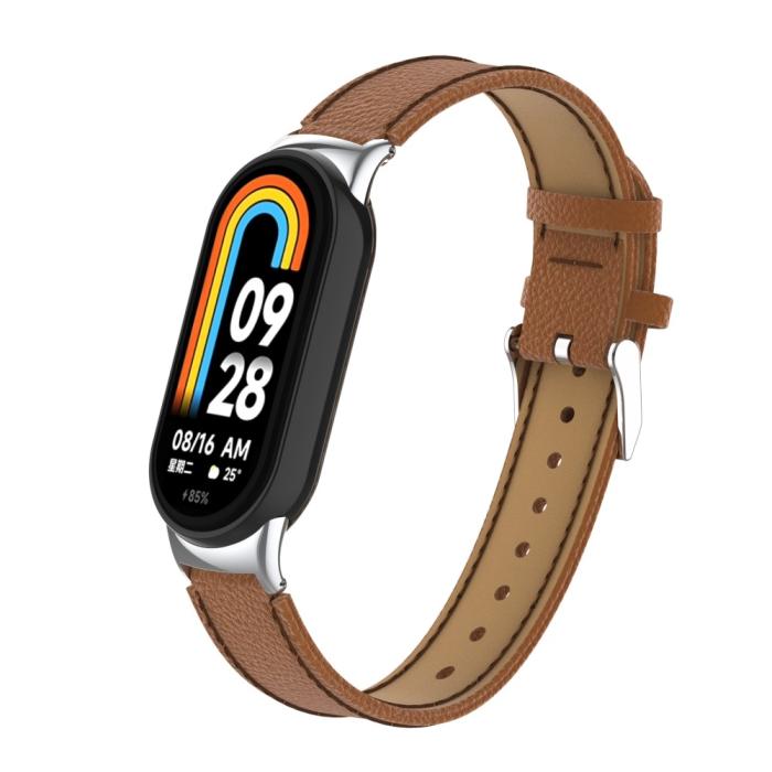 Bild 3,  Xiaomi Smart Band 10/9/8 Armband Äkta Läder Litchi Brun - Teknikhallen.se