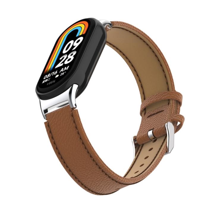Bild 4,  Xiaomi Smart Band 10/9/8 Armband Äkta Läder Litchi Brun - Teknikhallen.se