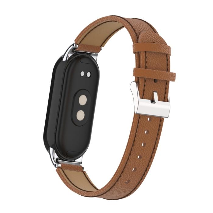 Bild 5,  Xiaomi Smart Band 10/9/8 Armband Äkta Läder Litchi Brun - Teknikhallen.se