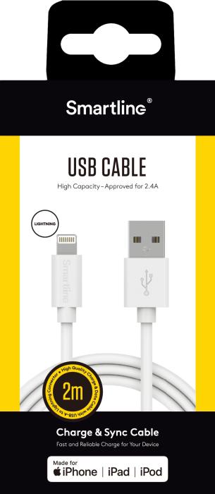 Bild 7, Smartline Smartline 2m Lightning MFi Laddningskabel Vit - Teknikhallen.se