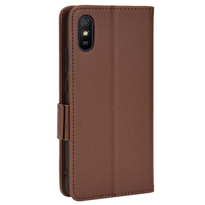 Bild 3,  Xiaomi Redmi 9A / 9AT Fodral Litchi Textur Brun - Teknikhallen.se