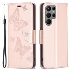  Galaxy S24 Ultra Fodral Med Fj&auml;ril Tryck Ros&eacute;guld - Teknikhallen.se