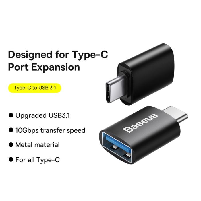 Bild 2, BASEUS BASEUS Adapter USB-C - USB-A 3.1 Konverterare Svart - Teknikhallen.se