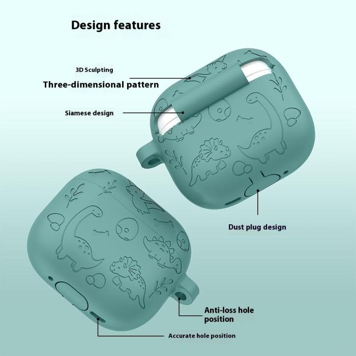 Bild 6,  AirPods 4 Skal Med Dinosaurie Motiv Silikon Grön - Teknikhallen.se