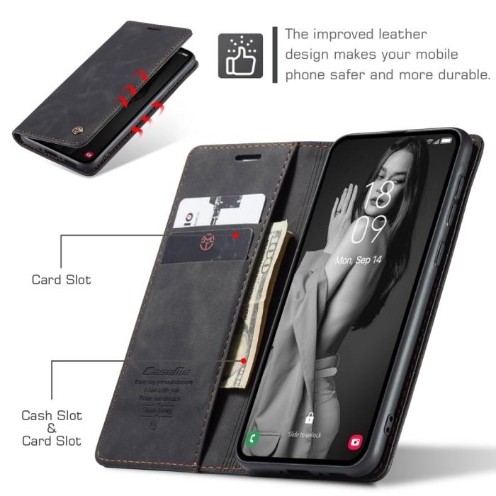 Bild 5, CASEME CASEME Galaxy A56 5G/A36 5G Fodral Retro Läder Svart - Teknikhallen.se