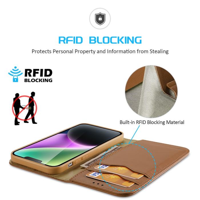 Bild 4, DUX DUCIS DUX DUCIS iPhone 15 Fodral Hivo RFID Läder Brun - Teknikhallen.se
