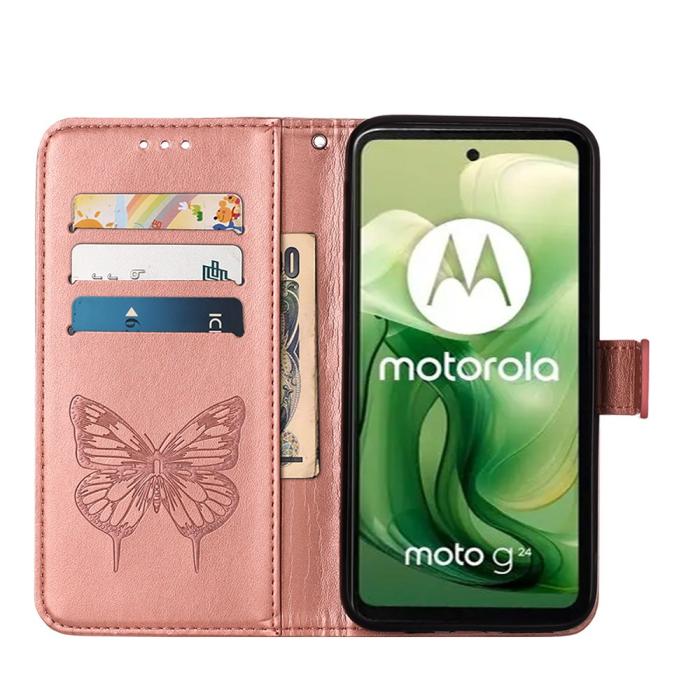 Bild 2,  Motorola Moto G04 4G/G24 4G Butterfly Fodral Roséguld - Teknikhallen.se