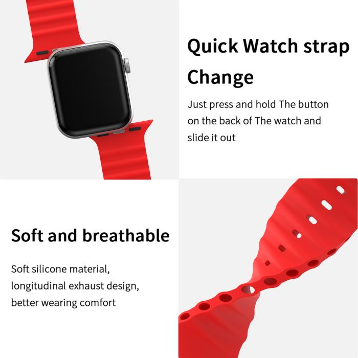 Bild 4, ColorPop Apple Watch 42/41/40/38 mm Armband Ocean Wave Röd - Teknikhallen.se
