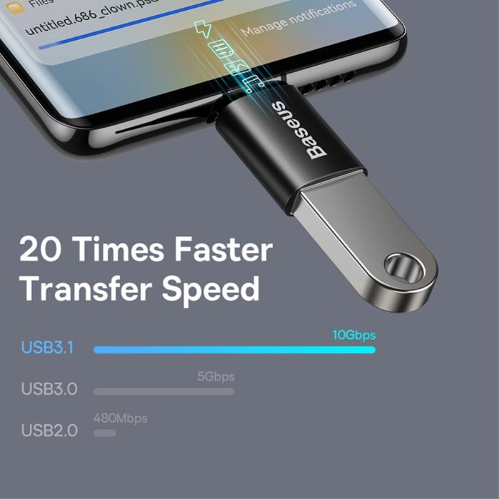 Bild 4, BASEUS BASEUS Adapter USB-C - USB-A 3.1 Konverterare Svart - Teknikhallen.se