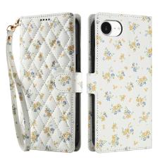  iPhone 17e / 16e Fodral Rhombus L&auml;der Blommor Vit - Teknikhallen.se