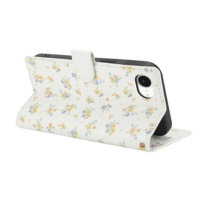 Bild 3,  iPhone 17e / 16e Fodral Rhombus Läder Blommor Vit - Teknikhallen.se