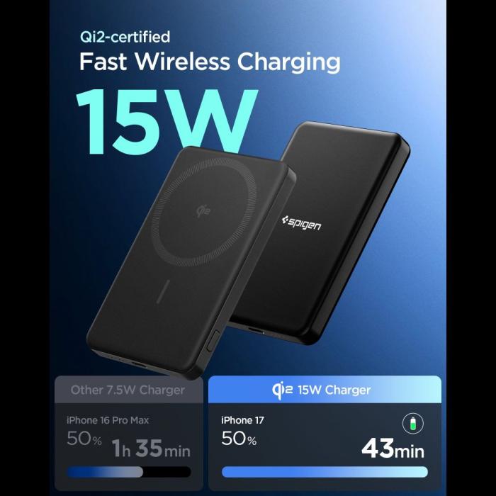 Bild 2, Spigen Spigen 5000 mAh 22.5W Qi2 MagSafe Powerbank Essential Svart - Teknikhallen.se