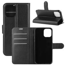  iPhone 12 Pro Max Fodral Litchi L&auml;der Svart - Teknikhallen.se