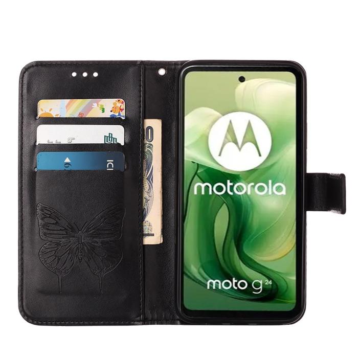 Bild 2,  Motorola Moto G04 4G/G24 4G Butterfly Fodral Svart - Teknikhallen.se
