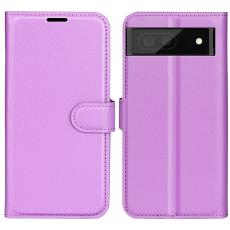  Google Pixel 6A Fodral Litchi L&auml;der Lila - Teknikhallen.se