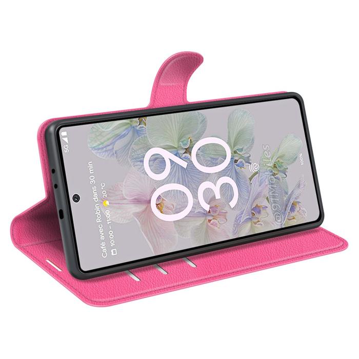 Bild 4,  Google Pixel 6A Fodral Litchi Läder Rosa - Teknikhallen.se