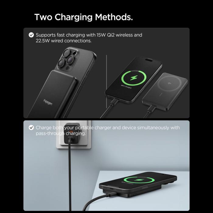 Bild 6, Spigen Spigen 5000 mAh 22.5W Qi2 MagSafe Powerbank Essential Svart - Teknikhallen.se