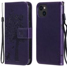  iPhone 13 - Tryckt Tr&auml;d/Katt Design Fodral - M&ouml;rk Lila - Teknikhallen.se