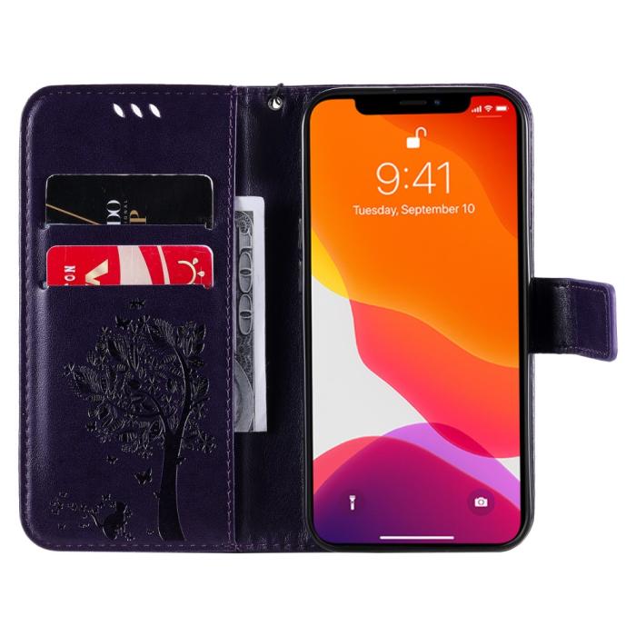 Bild 4,  iPhone 13 - Tryckt Träd/Katt Design Fodral - Mörk Lila - Teknikhallen.se