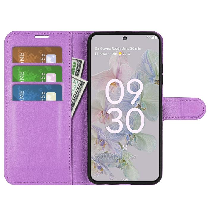 Bild 6,  Google Pixel 6A Fodral Litchi Läder Lila - Teknikhallen.se