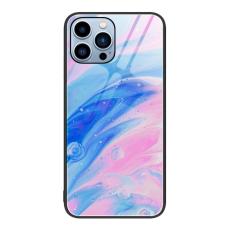  iPhone 14 Pro Skal Marmor H&auml;rdat Glas Bl&aring;/Rosa - Teknikhallen.se