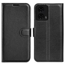  Motorola Moto G04 4G/G24 4G Fodral Litchi L&auml;der Svart - Teknikhallen.se