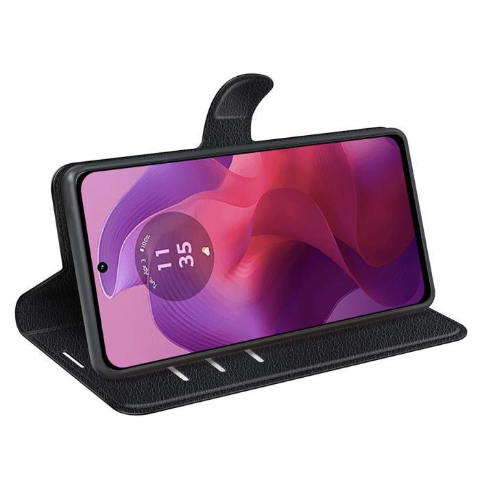 Bild 3,  Motorola Moto G04 4G/G24 4G Fodral Litchi Läder Svart - Teknikhallen.se