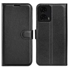  Motorola Moto G04 4G/G24 4G Fodral Litchi L&auml;der Svart - Teknikhallen.se