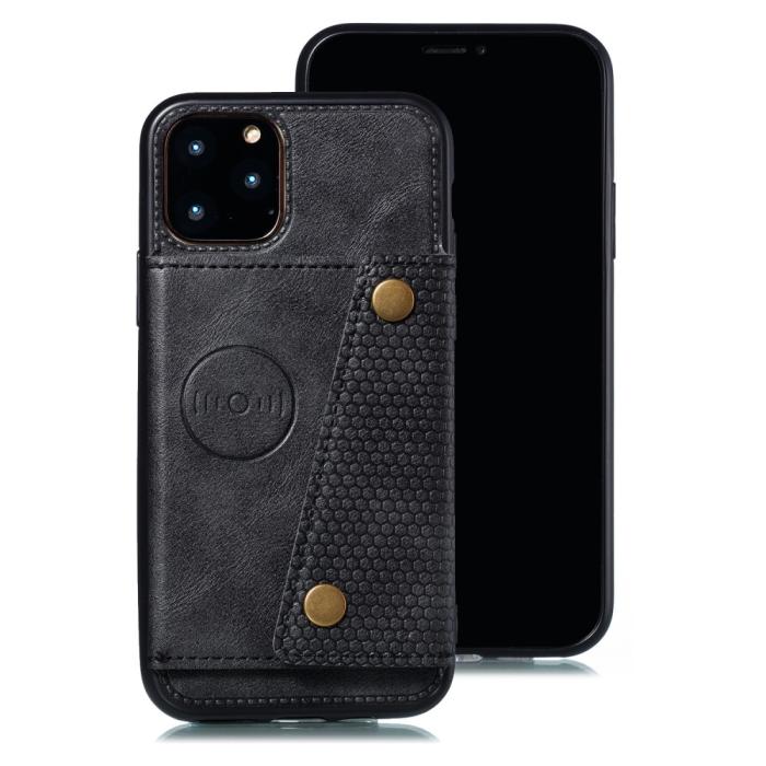 Bild 2,  iPhone 12 / 12 Pro - Läder Skal Med Kortfack Och Magnet - Svart - Teknikhallen.se