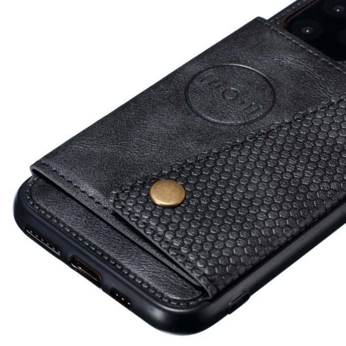 Bild 3,  iPhone 12 / 12 Pro - Läder Skal Med Kortfack Och Magnet - Svart - Teknikhallen.se