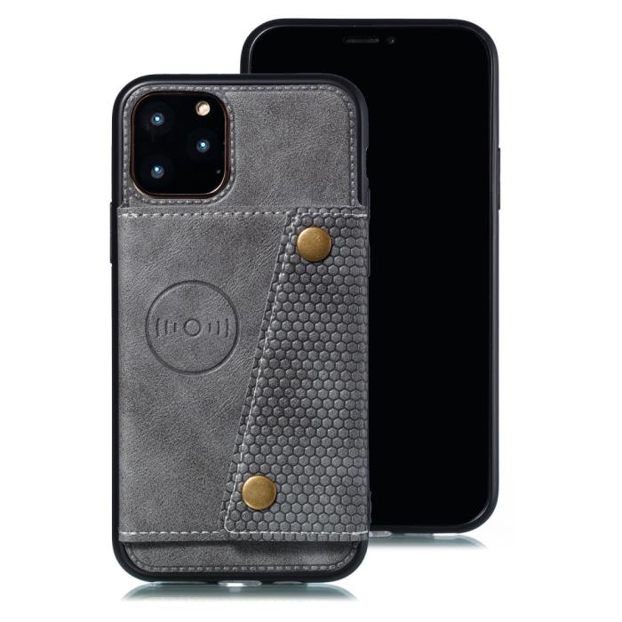 Bild 2,  iPhone 12 / 12 Pro - Läder Skal Med Kortfack Och Magnet - Grå - Teknikhallen.se