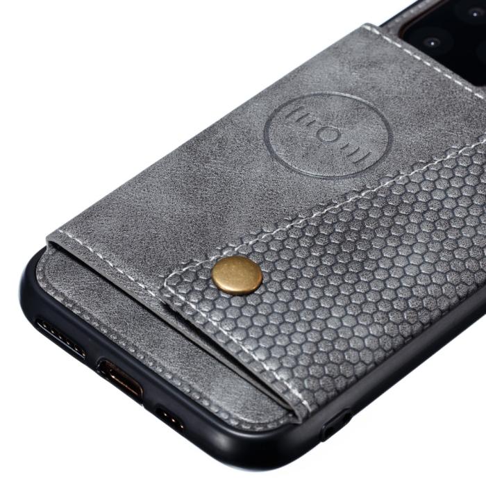 Bild 3,  iPhone 12 / 12 Pro - Läder Skal Med Kortfack Och Magnet - Grå - Teknikhallen.se