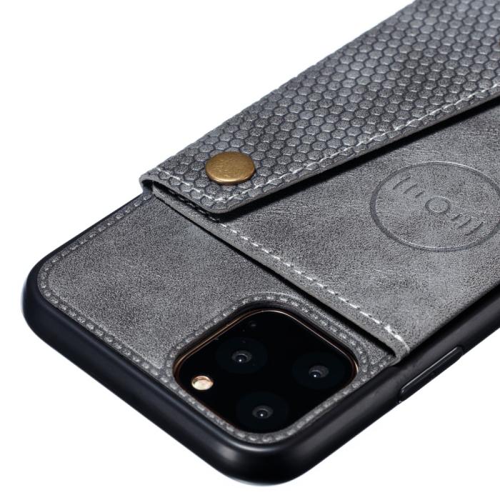 Bild 4,  iPhone 12 / 12 Pro - Läder Skal Med Kortfack Och Magnet - Grå - Teknikhallen.se