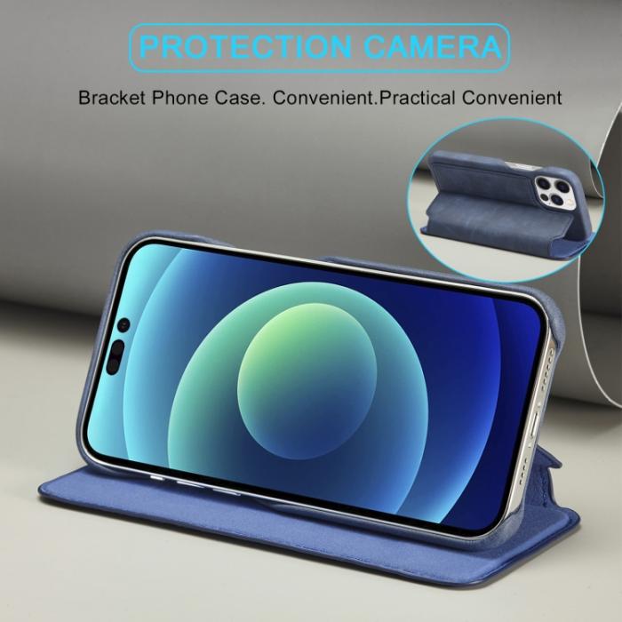 Bild 6, LC.IMEEKE LC.IMEEKE iPhone 14 Plus Fodral Flip Läder Blå - Teknikhallen.se