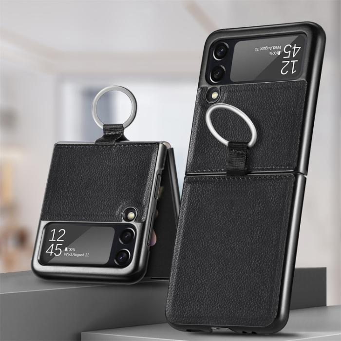 Bild 3,  Galaxy Z Flip 3 Skal Litchi Ring Svart - Teknikhallen.se