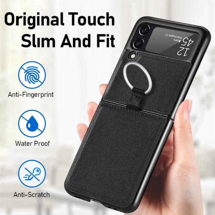 Bild 5,  Galaxy Z Flip 3 Skal Litchi Ring Svart - Teknikhallen.se